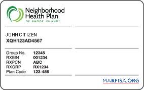 Printable Rhode Island health insurance card real example